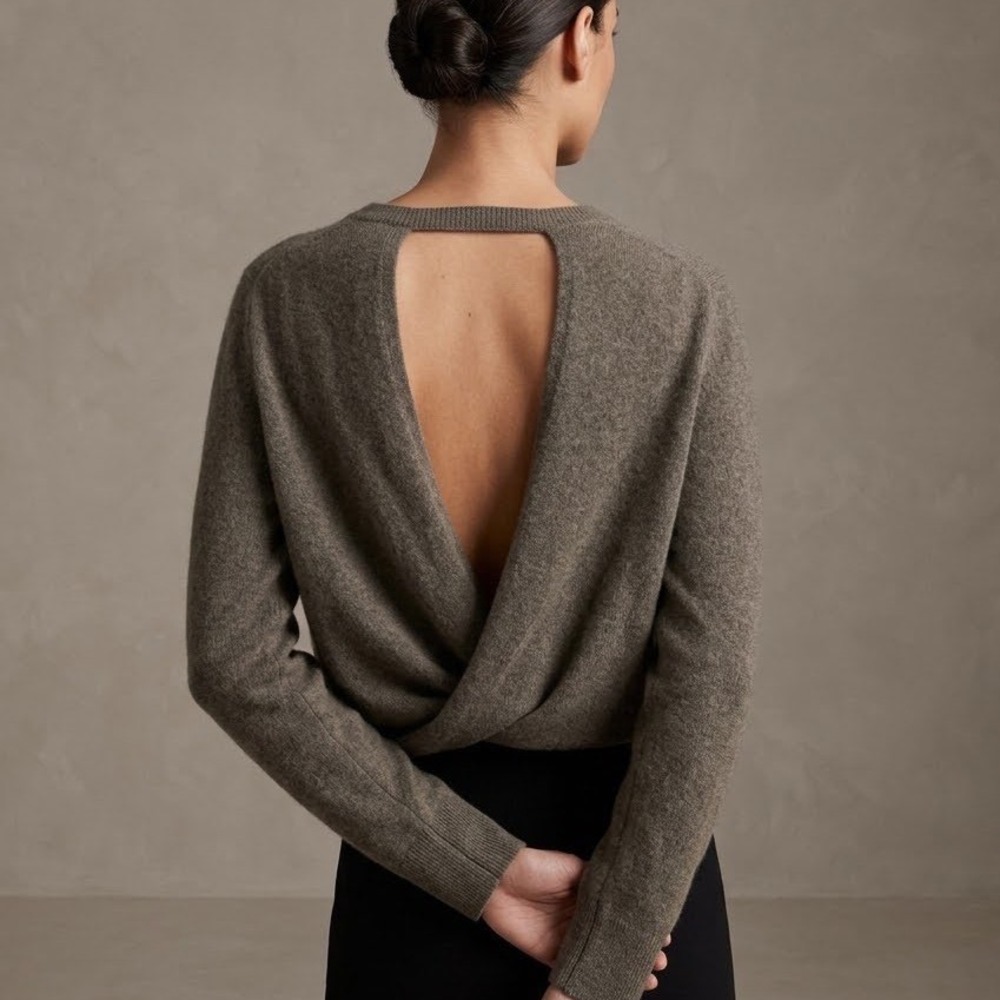 NAADAM 100% Cashmere Twisted Open Back Sweater Sz S Quiet Luxury Balletcore